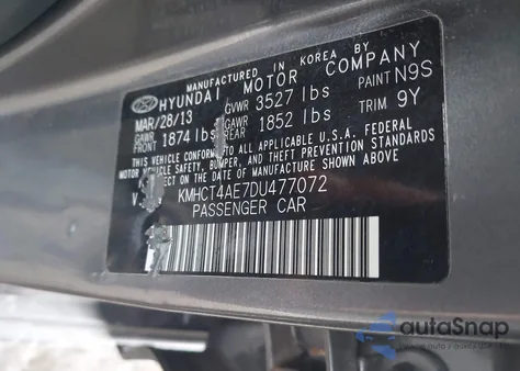 2013 Hyundai Accent Gls from USA, damaged, VIN KMHCT4AE7DU477072